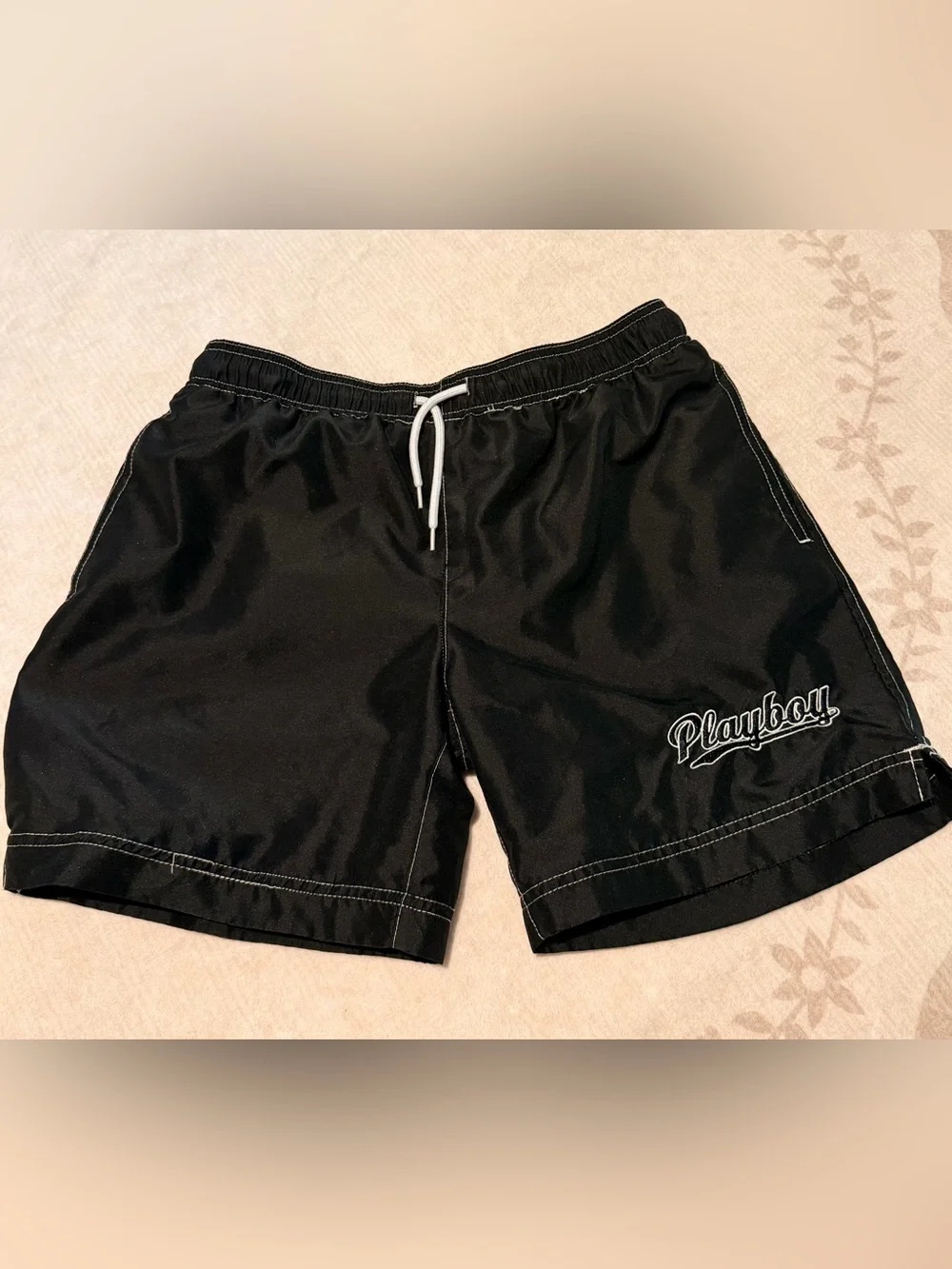 PLAYBOY Black Swim Shorts with White Logo